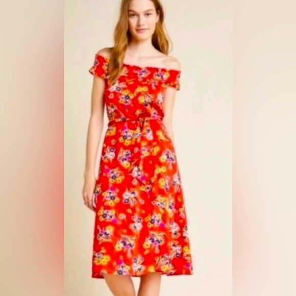 Anthropologie Dresses & Skirts - Anthropologie 47 of 52 Conversations Off Shoulder Red Floral Dress